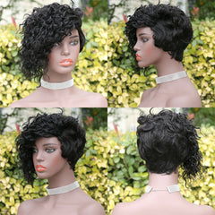 Indian Human Hair Wig With Bangs Curly Wave Full Machine Made Wigs None Lace Wig