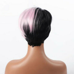 1B/PINK Short Straight Wig Side Part Wig Synthentic Black Mix Pink Color