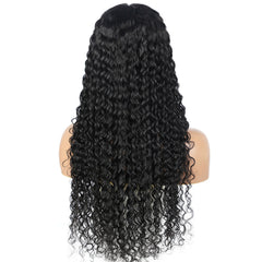 Long V Part Human Hair Wig Deep Water Wave Black Wigs Non Lace Daily Heat Soft