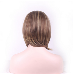 Short Bob Wig Bangs For Women Highlight Brown Bob Wig Short Straight Synthetic Wig