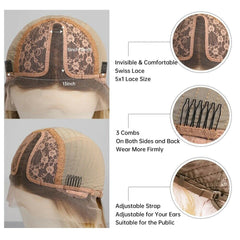 Beach Wave Human Hair Wig 13×5×1 Long Brown Highlight Lace Front Wigs for Women
