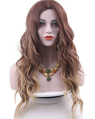 Brown Wigs for Women Ombre Blonde Long Wavy Synthetic Wigs with Wig Cap Brown to Blonde Color