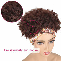 Fashion Natural Headcraft Wig Brown Short Afro Curly Synthetic for Black Women