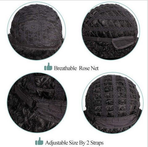 Women Short Bobo Wig Black Ombre Wigs Straight Synthetic Hair Wig with Bangs