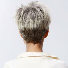 Natural Short Pixie Cut Layered Blonde Gray Wigs Synthetic For Women Daily Use