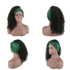 Black Kinky Curly Headband Wigs Headwrap Wigs Wrap-Wig Synthetic For Womans Wigs