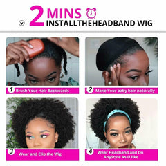 Headband Wig Human Hair Short Afro Kinky Curly Headband Wigs for Black Women