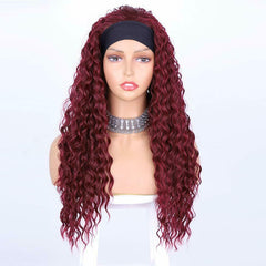 Headband Wigs Long Burg Red Kinky Curly Wigs for Black Women Burgundy Synthetic