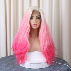 Glueless Long Wavy Lace Front Wig Ombre Blonde Pink Rose Red for Party