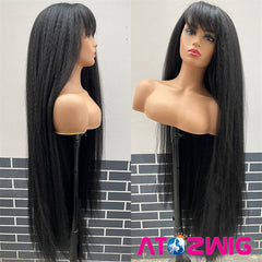 48 INCH Supper Long Kinky Straight Wigs with Bangs for Women Fashion Yaki Hair