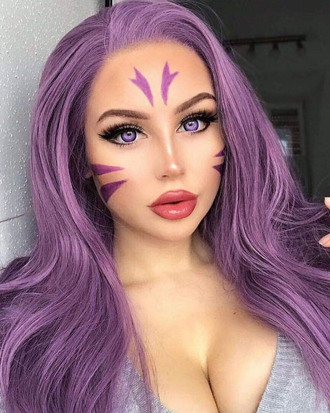 Long Wave Synthetic Glueless Hair Replacement Wigs Purple Lace Front Wig For Women 24inch
