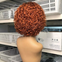 Pixie Cut Lace Front Wigs Ginger Orange Synthetic Short Deep Curly Natural Hair