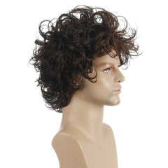 Men's Black brown Short Wigs Natural Curly Synthetic Hair Cosplay Party Show Wig
