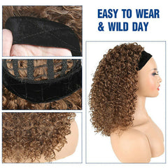Afro Brown Kinky Curly Headband Wigs for Black Women Synthetic Afro Curly Wave