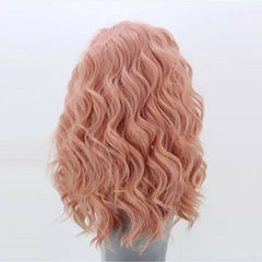 Sexy Natural Pink Curly Wave Synthetic Lace Front Wig Heat Resistant Fiber Hair