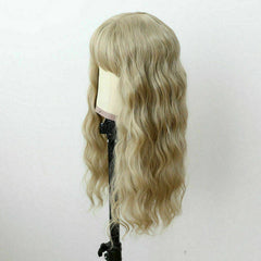 Wavy Long Wigs With Bangs Ash Blonde Synthetic Hair Wigs Party Cosplay Daily Wig