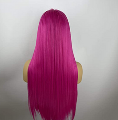 Pink Synthetic Lace Front Wigs Long Straight Rose Red Wig For Women Cosplay