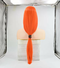 ATOZ Synthetic Lace Front Wig Long Orange Straight Heat Safe Wig for Black Women