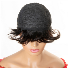Short Pixie Cut Human Hair Wig with bang None Lace Natural Soft Hair