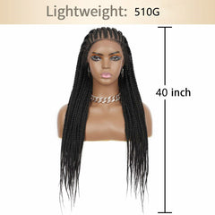Long Black Box Braided Lace Front Wigs Cornrow Synthetic Full Wig With Baby Hair