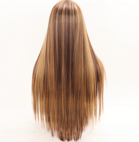Long Straight Wigs with Bangs Brown Ombre light Blonde Daily Hair Wig for Women