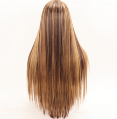 Long Straight Wigs with Bangs Brown Ombre light Blonde Daily Hair Wig for Women