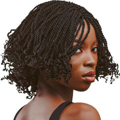 Short Senegal Twist Braided Wigs Curly End Synthetic Box Braided Crochet Wig