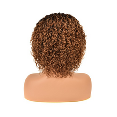 8 Inch Ombre Curly Brown Mix Black Wig Human Hair With Headband Non Lace