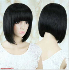 Cheap Black Short Bob Wig Straight Full Wig Cosplay Party Heat Safe Synthetic