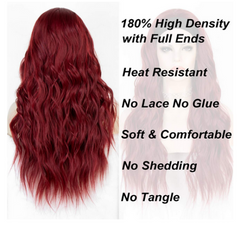 Wine Red Headband Wig Glueless Long Body Wavy Synthetic Wigs to Wear Daily Party