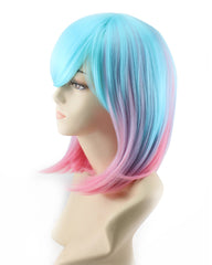 Pink/Green Color Ombre Short Bob Wig Shoulder Length Hair Extension