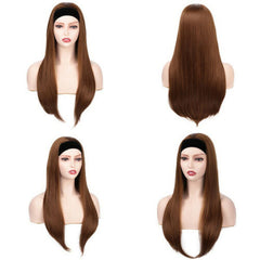 Brown Straight Headband Wig Long Heat Safe Daily Wear Synthetic Hair Party Wigs
