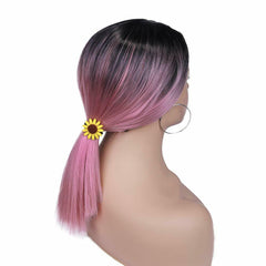 Wig Ombre Pink Wig Short Straight Bob Wigs Black to Pink Middle Part Synthetic
