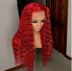 Deep Wave Red Lace Front Wigs For Women Burgundy 99J Colored Synthetic Wigs