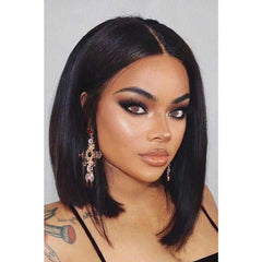 ATOZWIG Short Bob Wigs 12" Straight Silky Hair Synthetic Colorful Cosplay Daily Party Wig for Women Natural As Real Hair+ Free Wig Cap (Black)