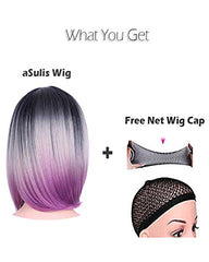 Ombre Wigs Short Bob Wigs Purple Colorful Party Wig Synthetic Daily Wig for Women 13inch