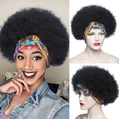 Afro Headband Wig for Black Women Synthetic Head Wrap Turban Wig Curly Full Hair