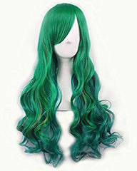 Women's Green Wig Long Wave Hair Heat Resistant Fiber Wigs Harajuku Lolita Style for Cosplay Halloween Party