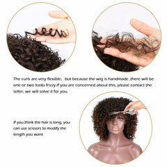 Short Curly Wigs for Women Dark Brown Afro Kinky Curly Wig & Bangs Fluffy Hair