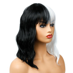Women's Short Curly Bob Wavy Wig Body Wave Black White Wig Cosplay Daily Party