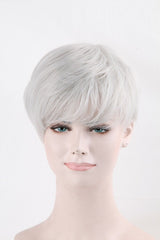 Cosplay Women Short pixie Cut Hair White Gray Silver Straight synthetic Wigs New