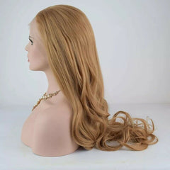 Fashion Gold Brown Lace Front Wig Synthetic Glueless Natural Wave Heat Resistant