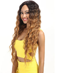 Ombre Long Wavy Synthetic Wigs For Black Women 130% Density Wigs Lace Front Wigs 30inch Black to Brown Color