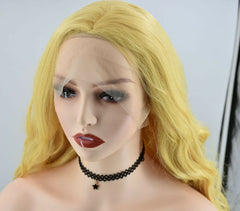Long Synthetic 13x4 Lace Front Wig Golden Yellow Caramel Blonde Wavy Cosplay Wig