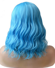 Synthetic Wave Hair Short Bob Wig for Cosplay Costume Party Light Blue Color