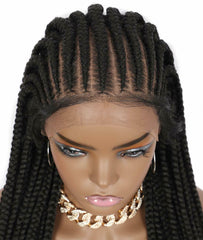 Long Black Box Braided Lace Front Wigs Cornrow Synthetic Full Wig With Baby Hair