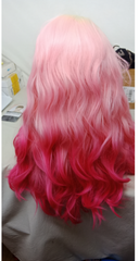 Glueless Long Wavy Lace Front Wig Ombre Blonde Pink Rose Red for Party