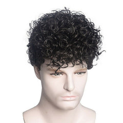 Men Short Black kinky Synthetic Hair Wig For Men Puffy Toupee Wigs