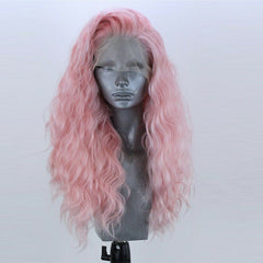 Synthetic Lace Front Wig 4x4 Natural Glueless Light Pink Wigs Wavy For Women 24"