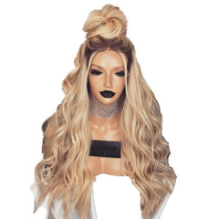 4*2 Lace Front Wig Long Wavy Full Wigs Ombre Blonde Brown root Synthetic Wigs